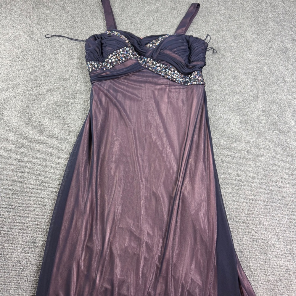 Patra Gown 8 Purple Iridescent Beaded Ruched Evening Dress Women